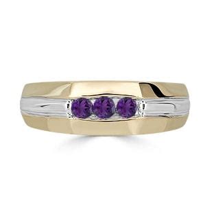 Amethyst Mens Ring Men S 3 Stone Amethyst Ring In Two Tone Gold