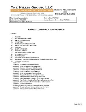 Fillable Online Hazard Communication Program The Hillis Group Fax