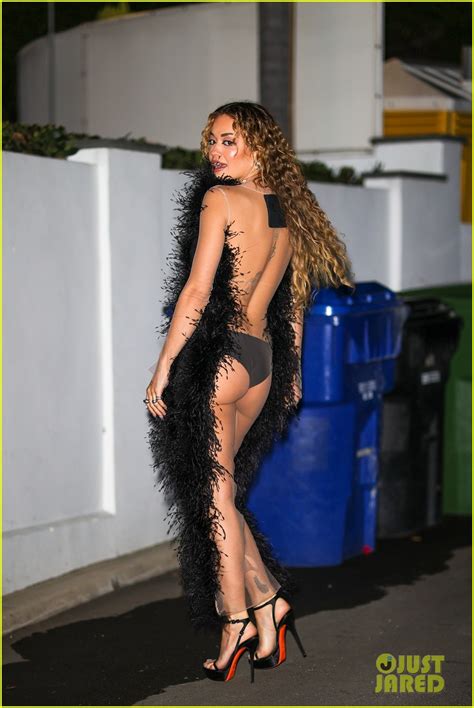 Rita Ora Rocks A Totally Sheer Backless Dress Black Feathers Photo