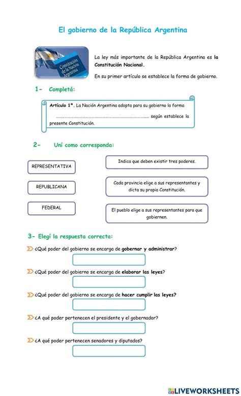 El gobierno de la República Argentina worksheet Gobierno