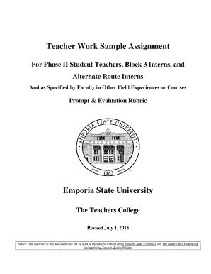 Fillable Online Emporia Teacher Work Sample Assignment Emporiaedu Fax