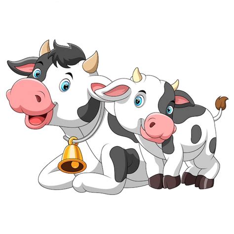 Cute cow mother with baby calf | Premium Vector