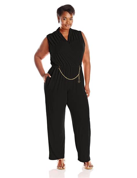 Calvin Klein Womens Plus Size Jumpsuit With Logo Belt Black 14w