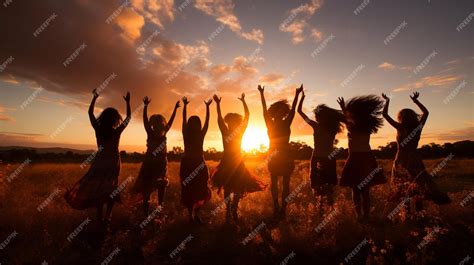 Premium AI Image | Silhouette of a group of young people dancing on the ...