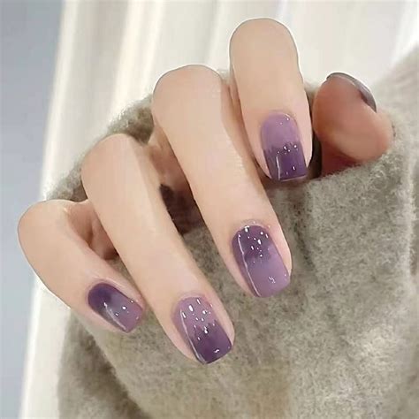 24 Pcs Short Square Press On Nails With Halo Staining Gradient Color