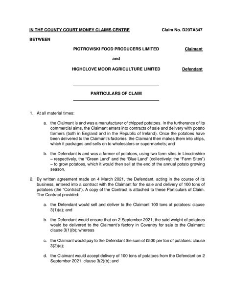 Piotrowski Poc In The County Court Money Claims Centre Claim No