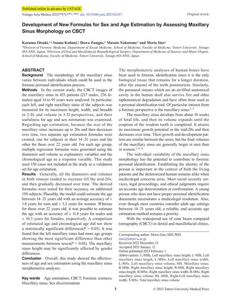 Pdf Development Of New Formulas For Sex And Age Estimation By