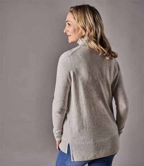 Dove Grey Womens Pure Cashmere Roll Neck Jumper Woolovers Au