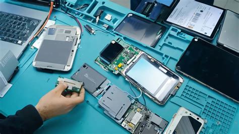 tech repair shop technicians fixing  gadgets  smartphones