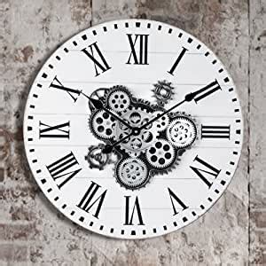 Amazon Lafocuse Inch Wooden Real Moving Gears Wall Clock White