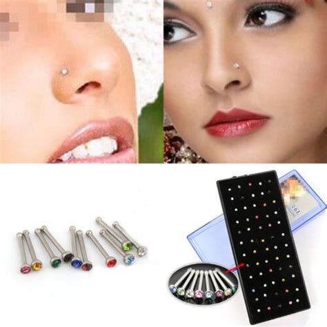 X Crystal Rhinestone Nose Ring Bone Stud Surgical Steel Body Piercing