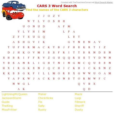 Have Fun With A Printable Cars Word Search For Pixar Fest