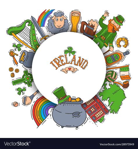 Ireland symbols doodle set st Royalty Free Vector Image