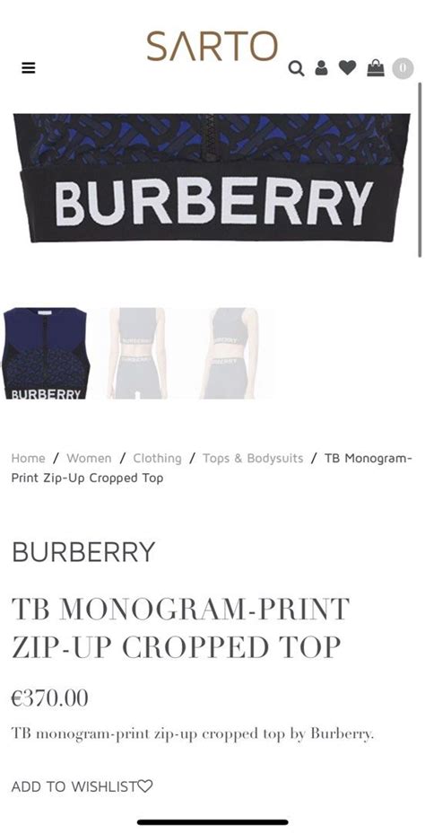 Burberry Tb Monogram Print Zip Up Cropped Top Luxury Apparel On Carousell