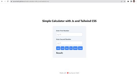 Github Sauravhathisimple Calculator With Js And Tailwind Css This