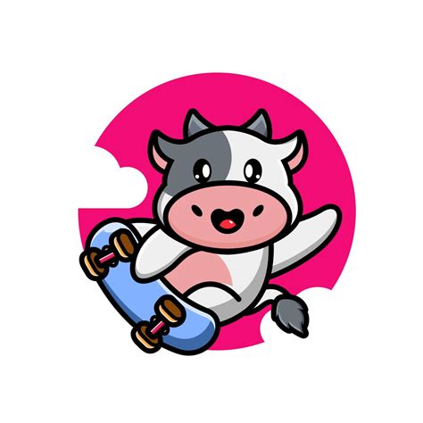 Cute Cow Playing Skate Board 8145630 Vector Art At Vecteezy