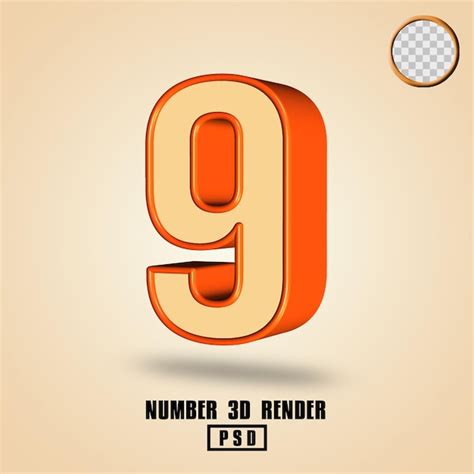 Premium Psd 3d Render Number 9 Cream Orange Color