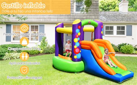 COSTWAY Casa Inflable para Niños Castillo Hinchable 3 en 1 Trampolín Y