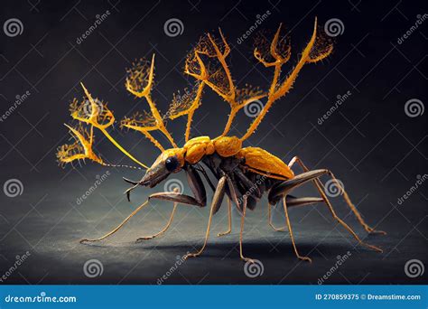 Cordyceps Parasitic Fungus Growing On An Ant 3d Illustration