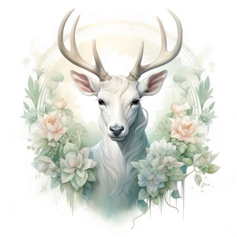 Premium AI Image | a deer with antlers and flowers in the background