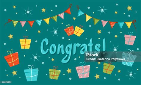 congrats lettering  festive flags stock illustration