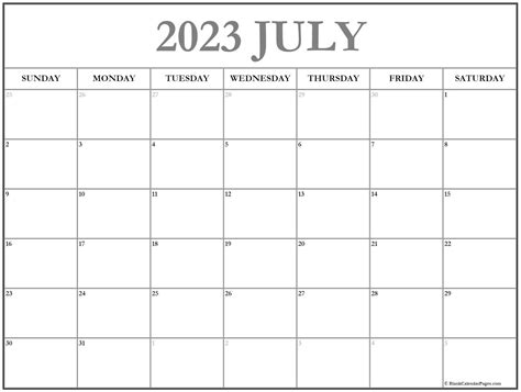 Editable July Calendar