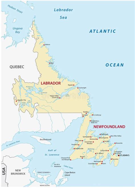 Newfoundland And Labrador Canada Map Black Illustration And Outline