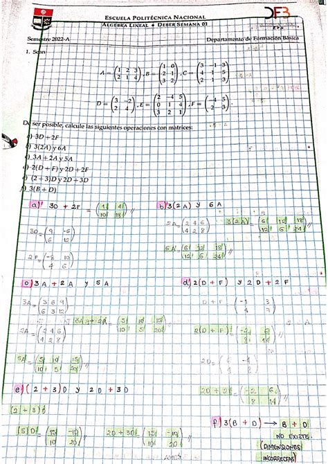 Ejercicios Resueltos Deber 1 Álgebra Lineal Ejercicios De Álgebra Lineal Docsity