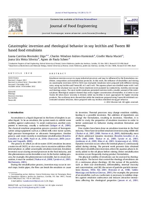 Pdf Catastrophic Inversion And Rheological Behavior In Soy Lecithin