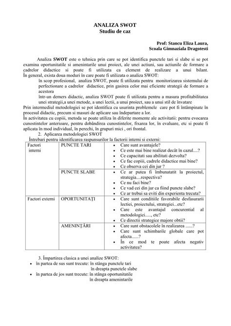 PDF ANALIZA SWOT Studiu De Caz PDF File Metoda Poate Fi Adaptata