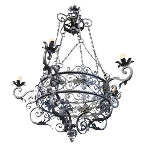 Early 20th Century Renaissance Style Large Iron Chandelier For Sale At