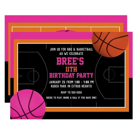 Basketball Birthday Party Black Pink Orange Invitation Zazzle