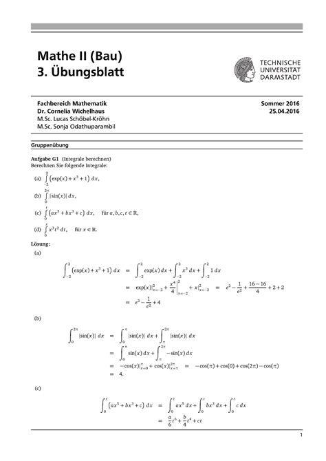 Uebung 3 lsg v2 SoSe Mathe II Bau 3 Übungsblatt Fachbereich