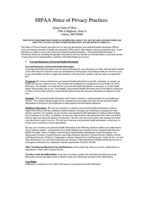 Printable Hipaa Notice Of Privacy Practices Pdf 2020 Printable Word