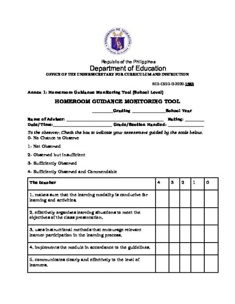 Department Of Education Homeroom Guidance Monitoring Tool PDFCOFFEE