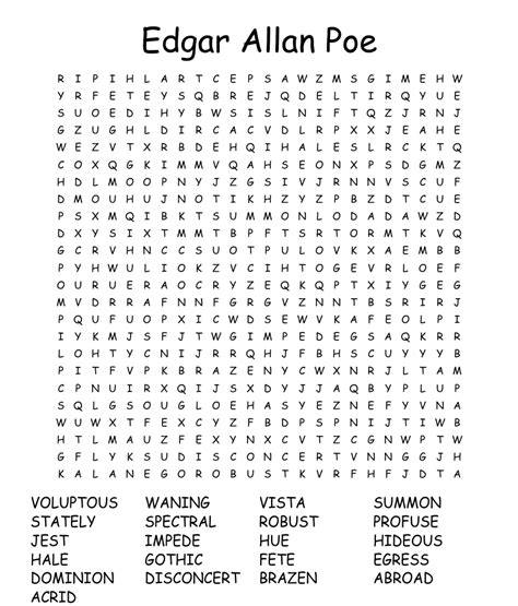 Edgar Allan Poe Word Search WordMint