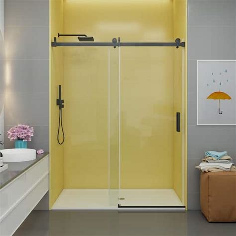 Mcocod 60 In W X 76 In H Single Sliding Frameless Soft Close Shower Door In Matte Black With 3