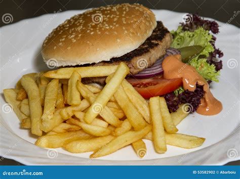 Hamburger And French Fries Stock Photo Image Of Cooked