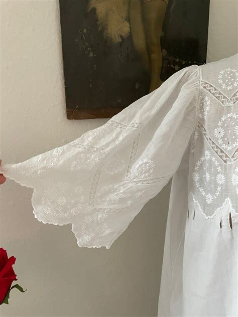 Antique White Cotton Lace Nightgown Short Sleeved Em… Gem