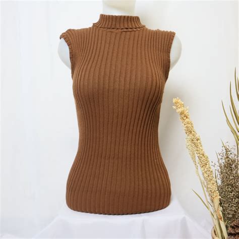 Jual Turtle Neck Tanktop Rajut Tank Top Kerah Tinggi Rajut Wanita