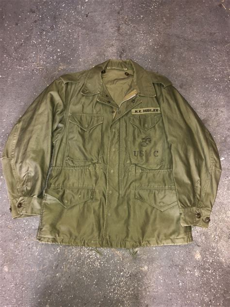 Vintage Army M65 Og 107 Field Jacket Usmc Stencil Green Conmar Zipper