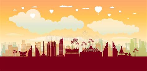 Travel Landmark Of Indonesia Skyline In Silhouette Vector Isolated