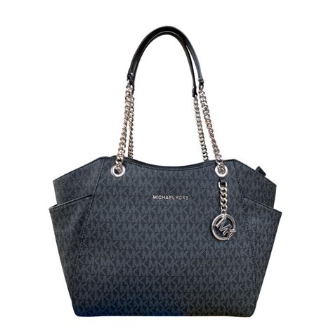 Michael Kors Jet Set Travel Chain Shoulder Tote Black Mk Signature