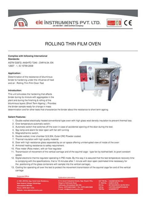 Rolling Thin Film Oven At Rs 164000 Piece Rolling Thin Film Oven In