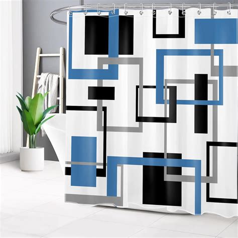 Hvest Blue Geometric Shower Curtain Black And White