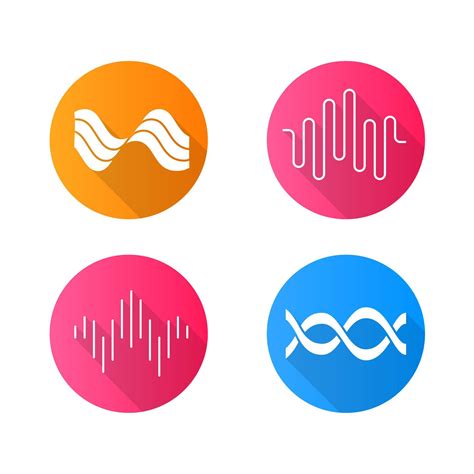 Sound Waves Flat Design Long Shadow Glyph Icons Set Audio Waves Sound