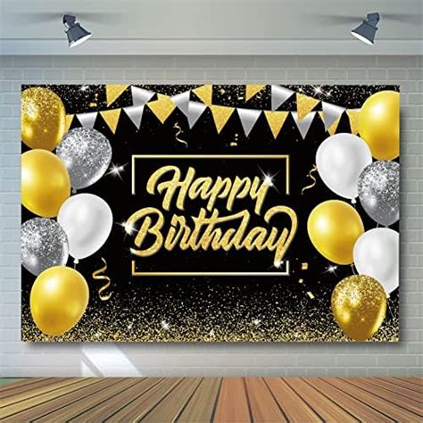 5x3ft Black And Gold Happy Birthday Decorations Backdrop