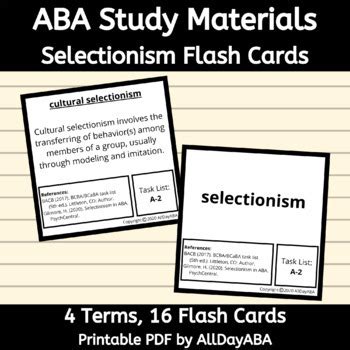 Selectionism Flash Cards Study Materials 5th Edition Task List BCBA