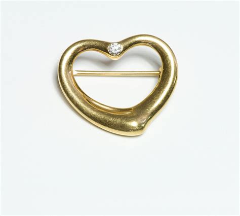 Tiffany Co Elsa Peretti K Gold Open Heart Diamond Brooch Diamond