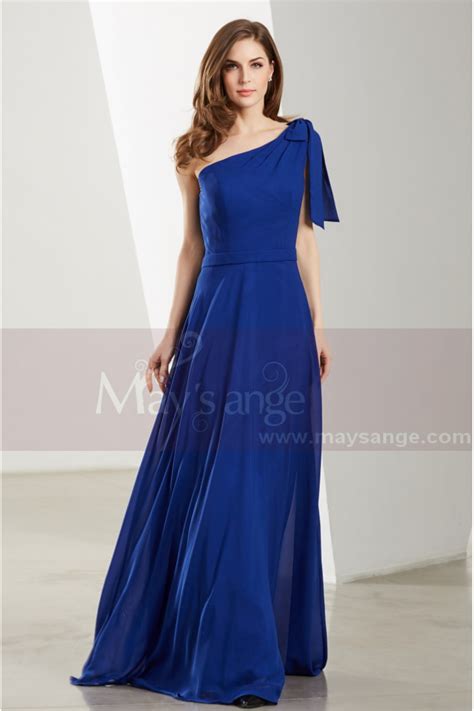 Robe Longue Du Soir Bleu Roi Asymétrique En Mousseline Ref L1904